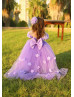 Lavender 3D Flowers Tulle Corset Back Flower Girl Dress